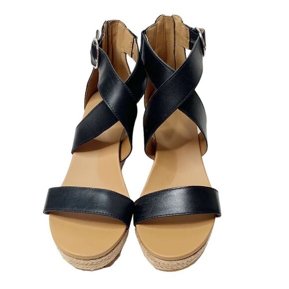 Ugg Hylda Black Leather Strappy Espadrille Wedge Sandals Ankle Buckle Women’s 11 - Picture 3 of 10